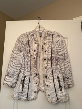 Chico's White and Brown Patterned Women's Blazer
